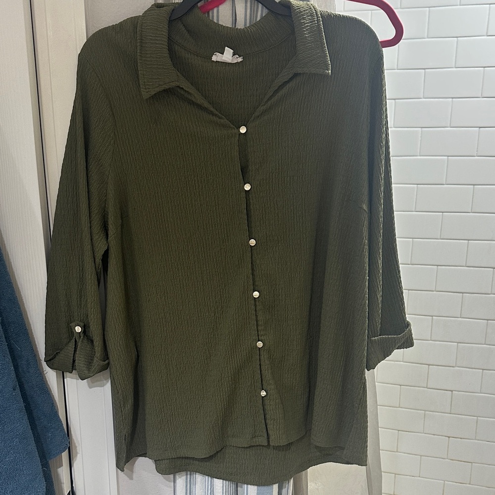 Elegant Olive Button-Down Shirt for Women